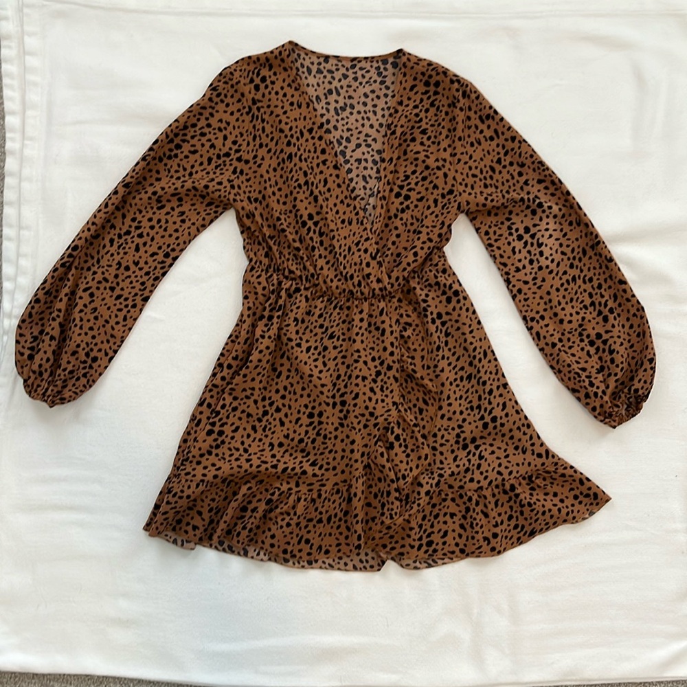 SHEIN Animal Print Long Sleeve wrap-like neckline and blouson Dress Women’s 6
